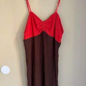 Josie Red & Brown Colorblock Slip Dress – Size XL